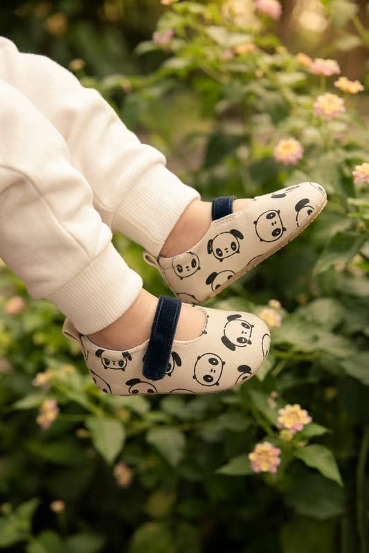 Panda Play Cotton Mary Jane | Off-White & Black
